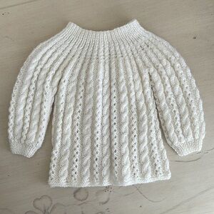 White Hand Knit Newborn Sweater with Cable